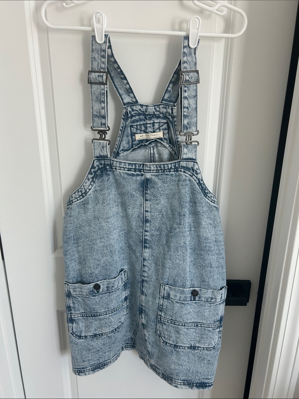 We The Free Acid Wash Denim Skirt Overalls - Light Blue